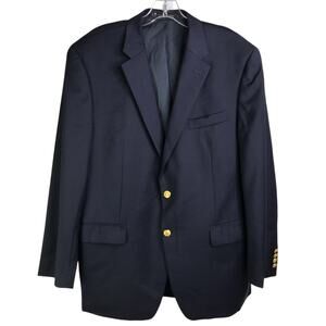 Lauren Ralph Lauren Blazer Jacket Mens 43R Navy Blue Gold Crest 2 Button Classic